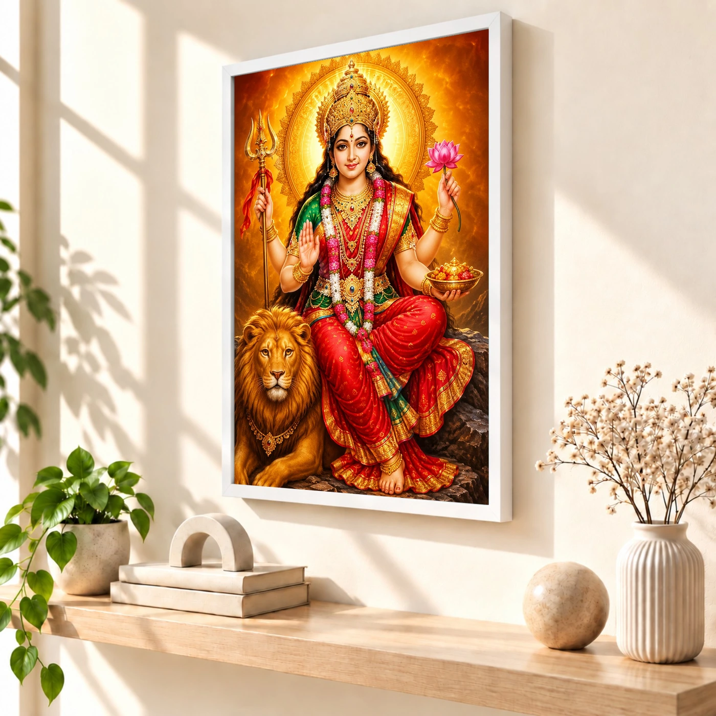 Vaishno Devi Royal Jewel-Toned Portrait Photo Frame 7 Vaishno Devi Royal Jewel-Toned Portrait Photo Frame — white frame warm console