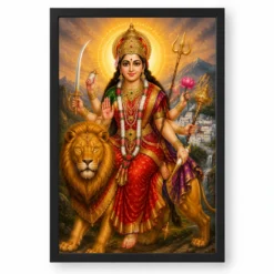 Vaishno Devi Traditional Indian Miniature-Inspired Devotional Art Photo Frame — black frame clean