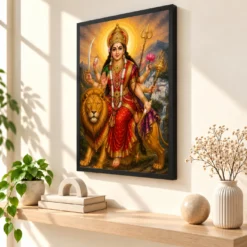 Vaishno Devi Traditional Indian Miniature-Inspired Devotional Art Photo Frame — black frame console