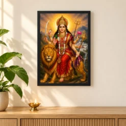 Vaishno Devi Traditional Indian Miniature-Inspired Devotional Art Photo Frame — black frame pooja shelf