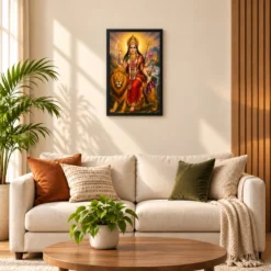 Vaishno Devi Traditional Indian Miniature-Inspired Devotional Art Photo Frame — black frame sofa