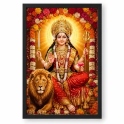 Vaishno Devi Grand Festival Flower Decoration Photo Frame — black frame clean