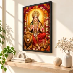 Vaishno Devi Grand Festival Flower Decoration Photo Frame — black frame console