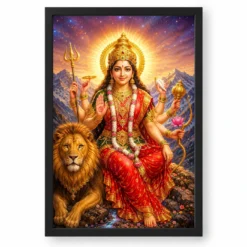 Vaishno Devi Cosmic Celestial Aura Photo Frame — black frame clean