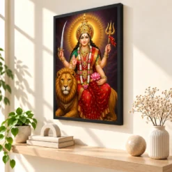 Vaishno Devi Peaceful Home Mandir Composition Photo Frame — black frame console