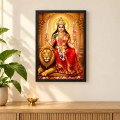 Vaishno Devi Heritage Temple Architecture Backdrop Photo Frame — black frame pooja shelf