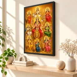 Navdurga Ornate Golden Temple Darshan Photo Frame — black frame console