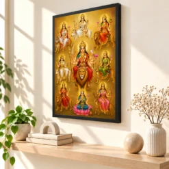 Navdurga Traditional Indian Miniature-Inspired Devotional Art Photo Frame — black frame console