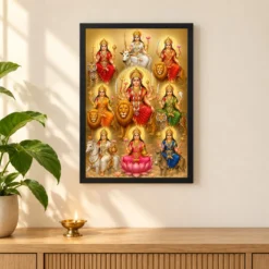 Navdurga Peaceful Home Mandir Composition Photo Frame — black frame pooja shelf