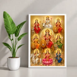 Navdurga Peaceful Home Mandir Composition Photo Frame — white frame console