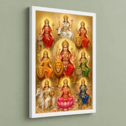 Navdurga Peaceful Home Mandir Composition Photo Frame — white frame angled wall