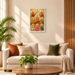 Navdurga Peaceful Home Mandir Composition Photo Frame — white frame sofa