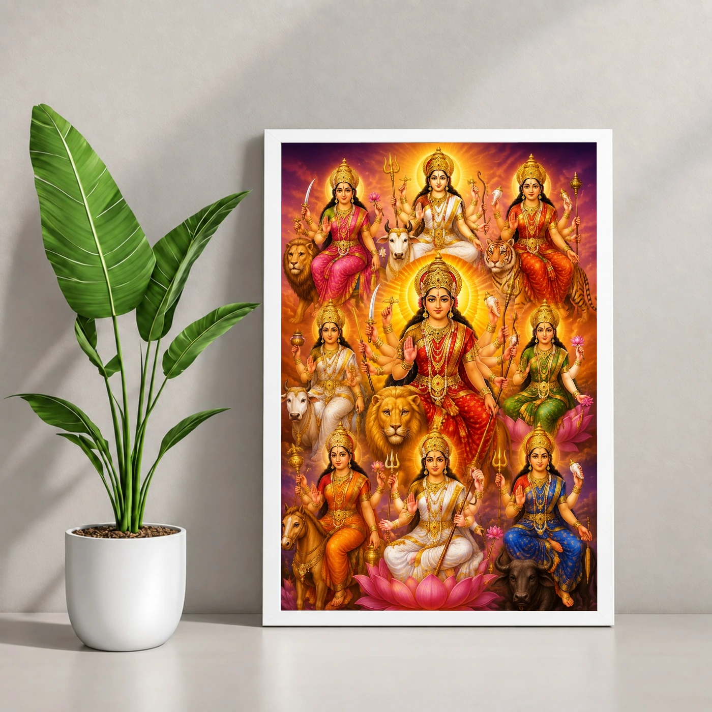Navdurga Vivid Premium Spiritual Poster Art Photo Frame 4 Navdurga Vivid Premium Spiritual Poster Art Photo Frame — white frame console