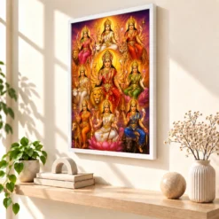 Navdurga Vivid Premium Spiritual Poster Art Photo Frame 15 Navdurga Vivid Premium Spiritual Poster Art Photo Frame — white frame warm console
