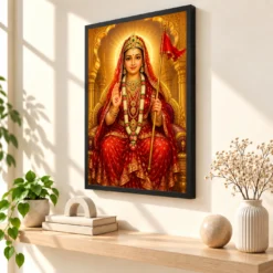 Rani Sati Dadi Ornate Golden Temple Darshan Photo Frame — black frame console