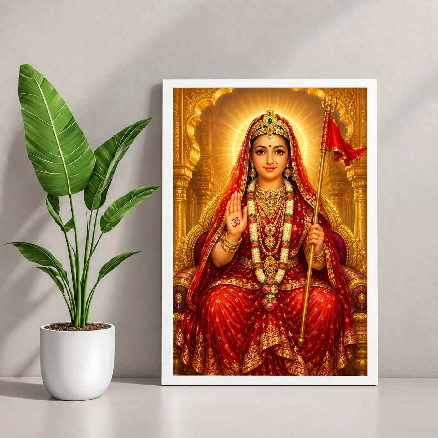 Rani Sati Dadi Ornate Golden Temple Darshan Photo Frame 4 Rani Sati Dadi Ornate Golden Temple Darshan Photo Frame — white frame console