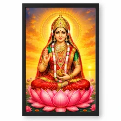 Rani Sati Dadi Serene Sunrise Blessing Photo Frame — black frame clean