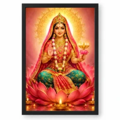 Rani Sati Dadi Lotus And Diya Radiance Photo Frame — black frame clean