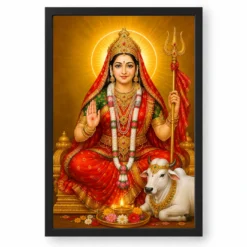 Rani Sati Dadi Traditional Indian Miniature-Inspired Devotional Art Photo Frame — black frame clean