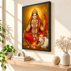 Rani Sati Dadi Traditional Indian Miniature-Inspired Devotional Art Photo Frame — black frame console