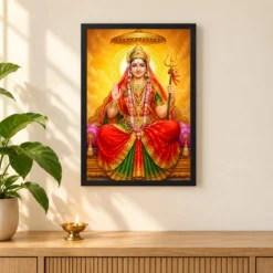 Rani Sati Dadi Peaceful Home Mandir Composition Photo Frame — black frame pooja shelf