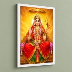 Rani Sati Dadi Peaceful Home Mandir Composition Photo Frame — white frame angled wall