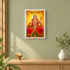 Rani Sati Dadi Peaceful Home Mandir Composition Photo Frame — white frame distant wall