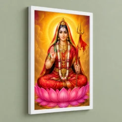 Rani Sati Dadi Vivid Premium Spiritual Poster Art Photo Frame — white frame angled wall