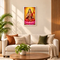 Rani Sati Dadi Vivid Premium Spiritual Poster Art Photo Frame — white frame sofa