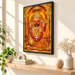 Salasar Balaji Ornate Golden Temple Darshan Photo Frame — black frame console