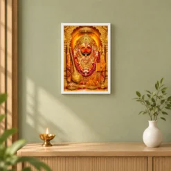 Salasar Balaji Ornate Golden Temple Darshan Photo Frame — white frame distant wall