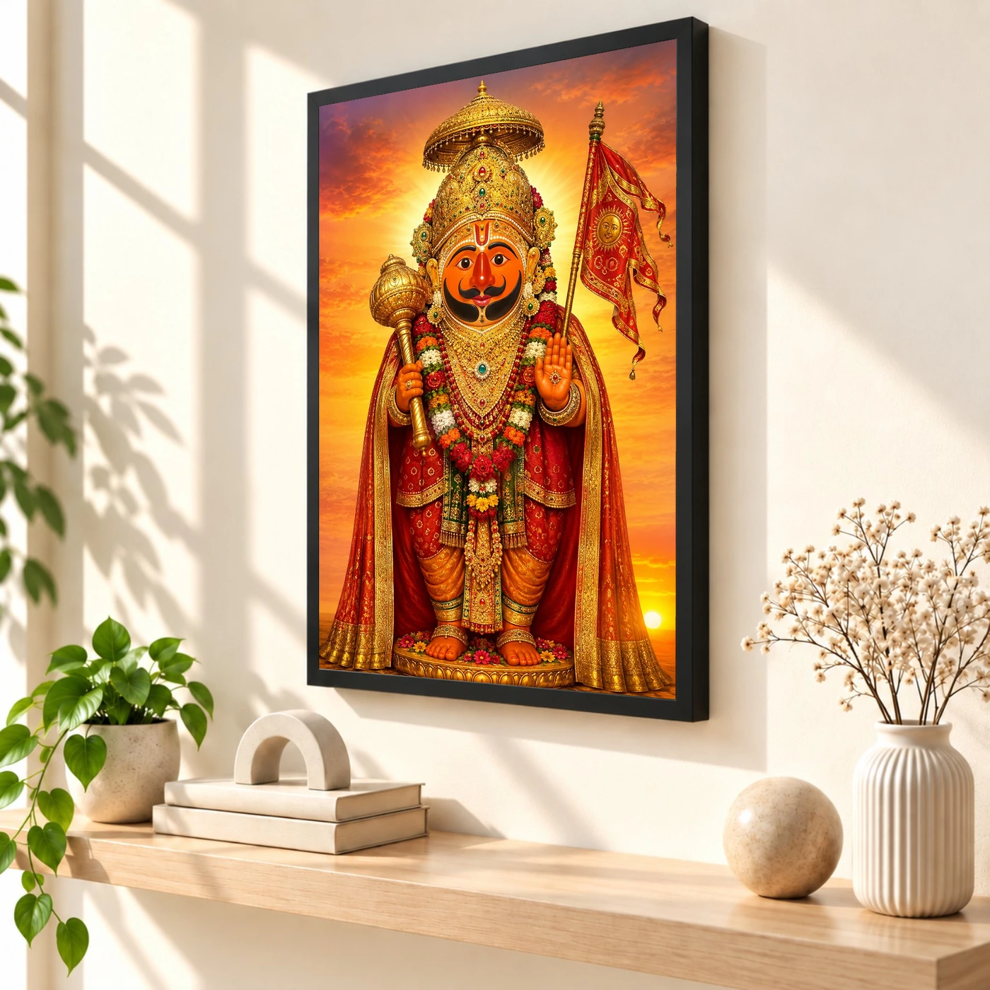 Salasar Balaji Serene Sunrise Blessing Photo Frame 2 Salasar Balaji Serene Sunrise Blessing Photo Frame — black frame console