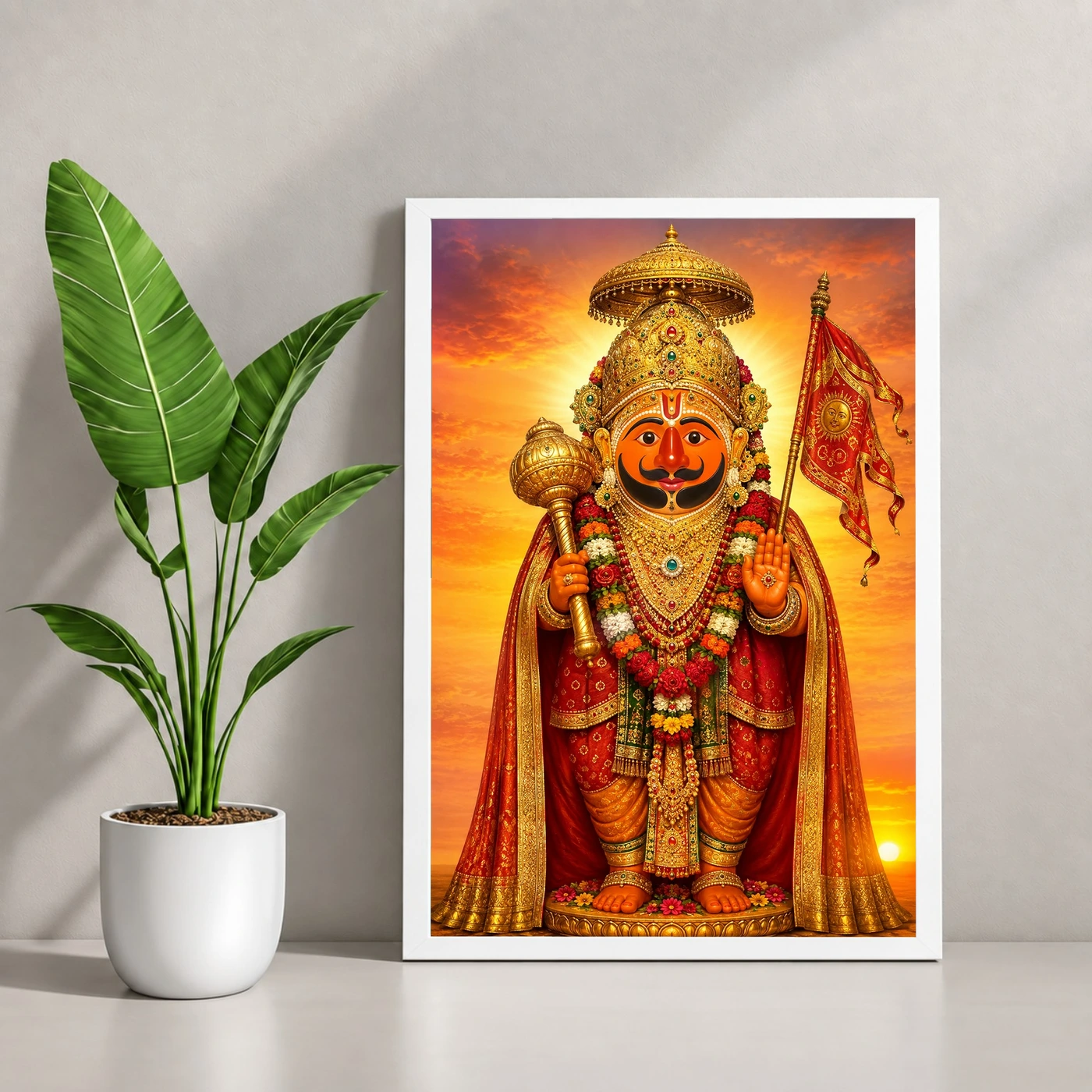 Salasar Balaji Serene Sunrise Blessing Photo Frame 4 Salasar Balaji Serene Sunrise Blessing Photo Frame — white frame console