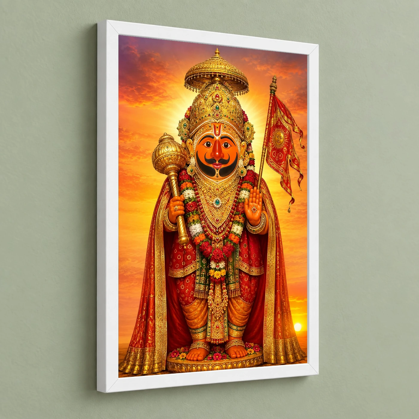 Salasar Balaji Serene Sunrise Blessing Photo Frame 5 Salasar Balaji Serene Sunrise Blessing Photo Frame — white frame angled wall