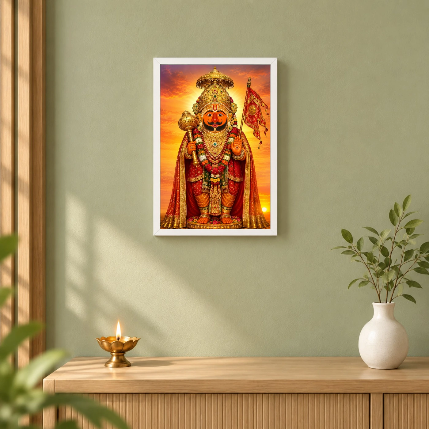 Salasar Balaji Serene Sunrise Blessing Photo Frame 6 Salasar Balaji Serene Sunrise Blessing Photo Frame — white frame distant wall