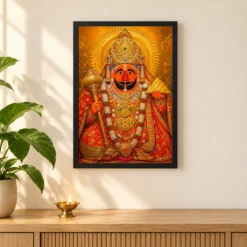 Salasar Balaji Traditional Indian Miniature-Inspired Devotional Art Photo Frame 11 Salasar Balaji Traditional Indian Miniature-Inspired Devotional Art Photo Frame — black frame pooja shelf