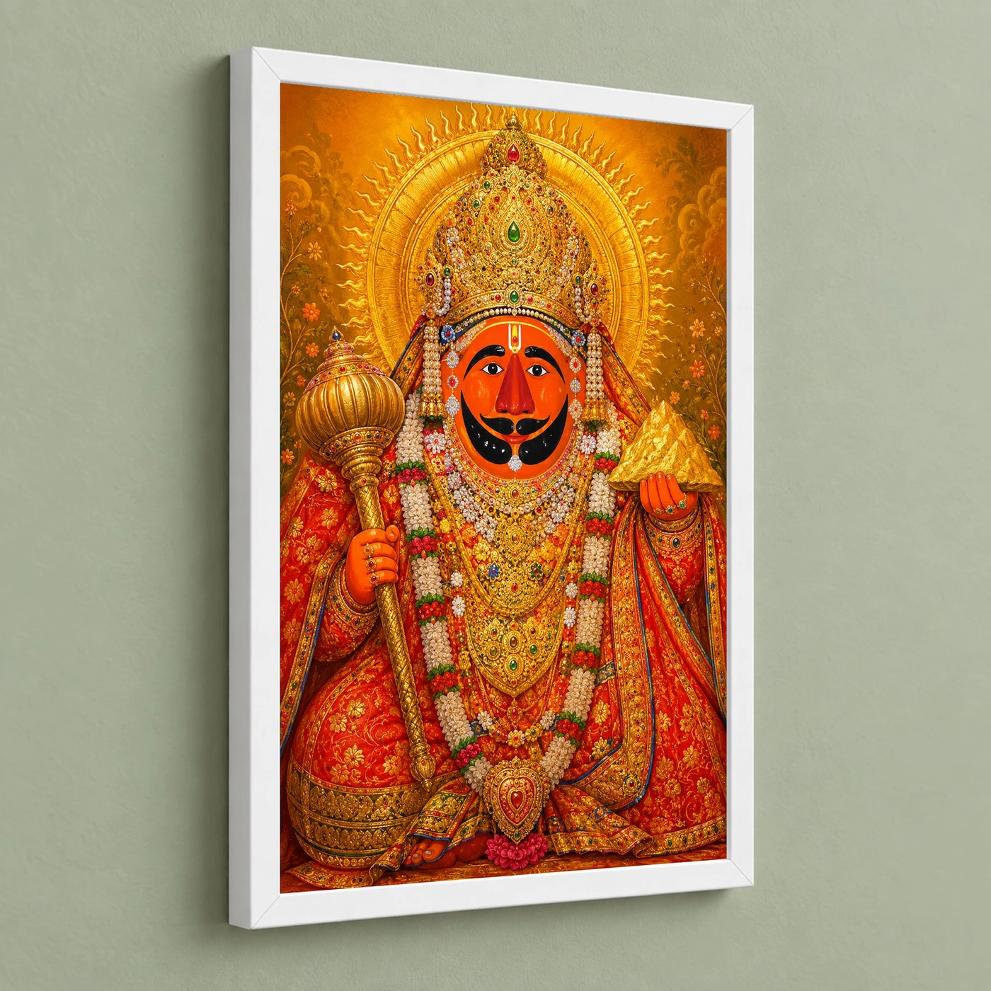 Salasar Balaji Traditional Indian Miniature-Inspired Devotional Art Photo Frame 5 Salasar Balaji Traditional Indian Miniature-Inspired Devotional Art Photo Frame — white frame angled wall