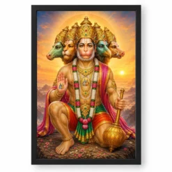 Panchmukhi Hanuman Serene Sunrise Blessing Photo Frame — black frame clean