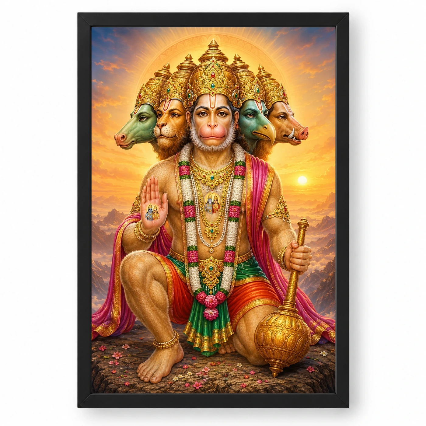 Panchmukhi Hanuman Serene Sunrise Blessing Photo Frame 1 Panchmukhi Hanuman Serene Sunrise Blessing Photo Frame — black frame clean