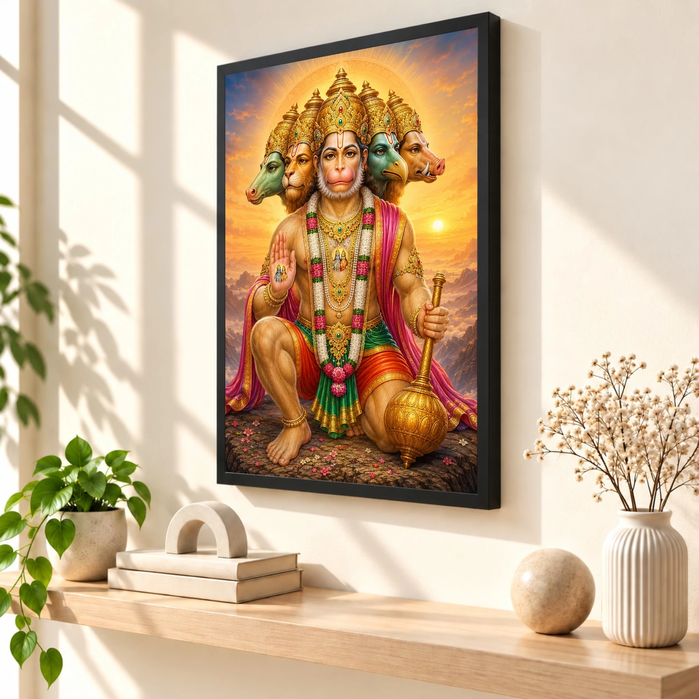 Panchmukhi Hanuman Serene Sunrise Blessing Photo Frame 2 Panchmukhi Hanuman Serene Sunrise Blessing Photo Frame — black frame console