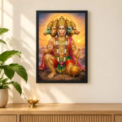 Panchmukhi Hanuman Serene Sunrise Blessing Photo Frame 11 Panchmukhi Hanuman Serene Sunrise Blessing Photo Frame — black frame pooja shelf
