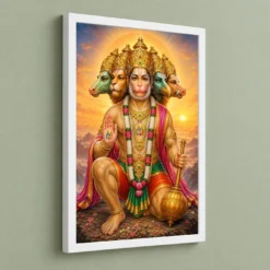 Panchmukhi Hanuman Serene Sunrise Blessing Photo Frame 13 Panchmukhi Hanuman Serene Sunrise Blessing Photo Frame — white frame angled wall