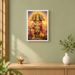 Panchmukhi Hanuman Serene Sunrise Blessing Photo Frame 14 Panchmukhi Hanuman Serene Sunrise Blessing Photo Frame — white frame distant wall