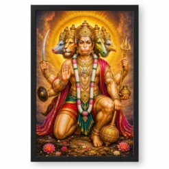 Panchmukhi Hanuman Royal Jewel-Toned Portrait Photo Frame — black frame clean