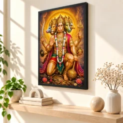 Panchmukhi Hanuman Royal Jewel-Toned Portrait Photo Frame — black frame console