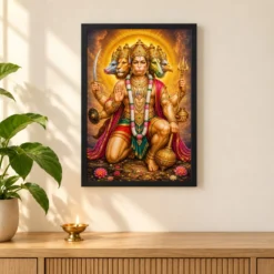Panchmukhi Hanuman Royal Jewel-Toned Portrait Photo Frame — black frame pooja shelf
