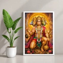 Panchmukhi Hanuman Royal Jewel-Toned Portrait Photo Frame — white frame console