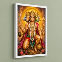 Panchmukhi Hanuman Royal Jewel-Toned Portrait Photo Frame — white frame angled wall