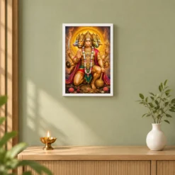 Panchmukhi Hanuman Royal Jewel-Toned Portrait Photo Frame — white frame distant wall