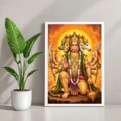 Panchmukhi Hanuman Traditional Indian Miniature-Inspired Devotional Art Photo Frame — white frame console